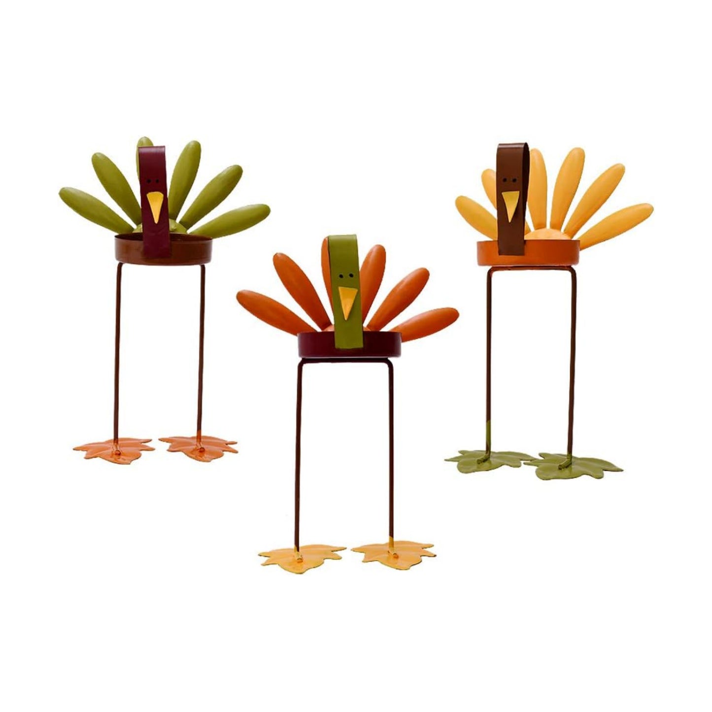 Attraction Design Decorative Candle Holder Thanksgiving Turkey Decorations Set of 3, Metal Turkey Home Decor Accent