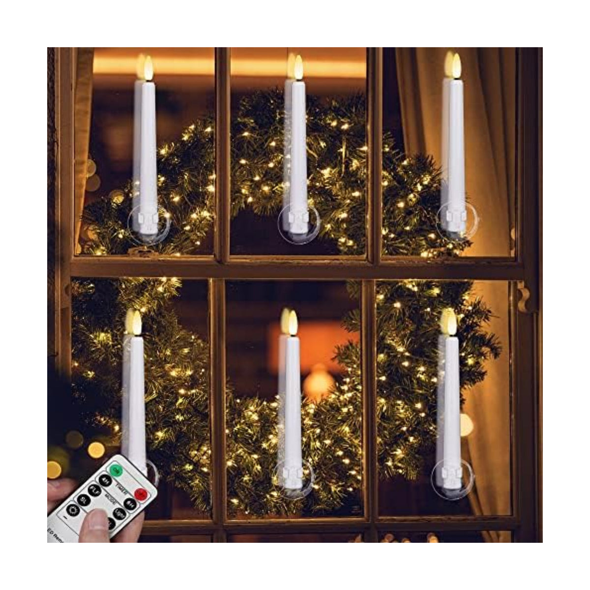 Flameless Window Candles,Battery Opeated LED Taper Candle with Cycle Timer, Remote & Suction Cups,for Christmas Home Wedding Decor Pack of 9