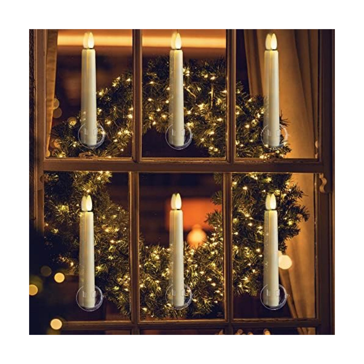 9 PCS Flameless Taper Candles Battery Operated, Realistic Flickering Window Candles with Daily Timer, Remote & Suction Cups Included,for Christmas Home Wedding Decor (Ivory)