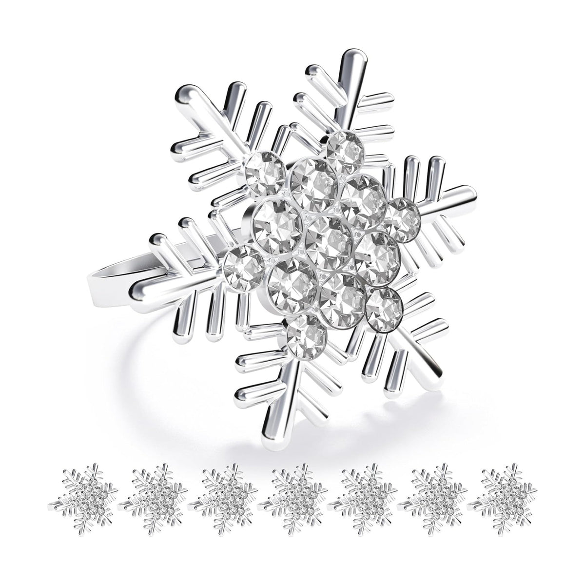 ZeeDix Christmas Silver Snowflake Napkin Rings Set of 8, Napkins Ring for Dinning Table - Rustic Dinner Tables Decoration for Wedding Receptions Christmas Thanksgiving Holiday Party Dinner Parties