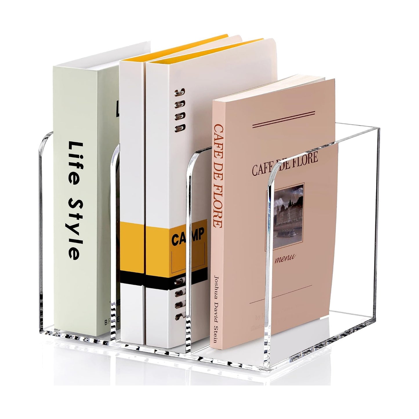 SANRUI Clear Acrylic Vertical Magazine File Organizer with 3-Slot, Clear | 3-Compartment File Magazine Sorter