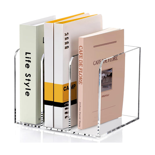 SANRUI Clear Acrylic Vertical Magazine File Organizer with 3-Slot, Clear | 3-Compartment File Magazine Sorter