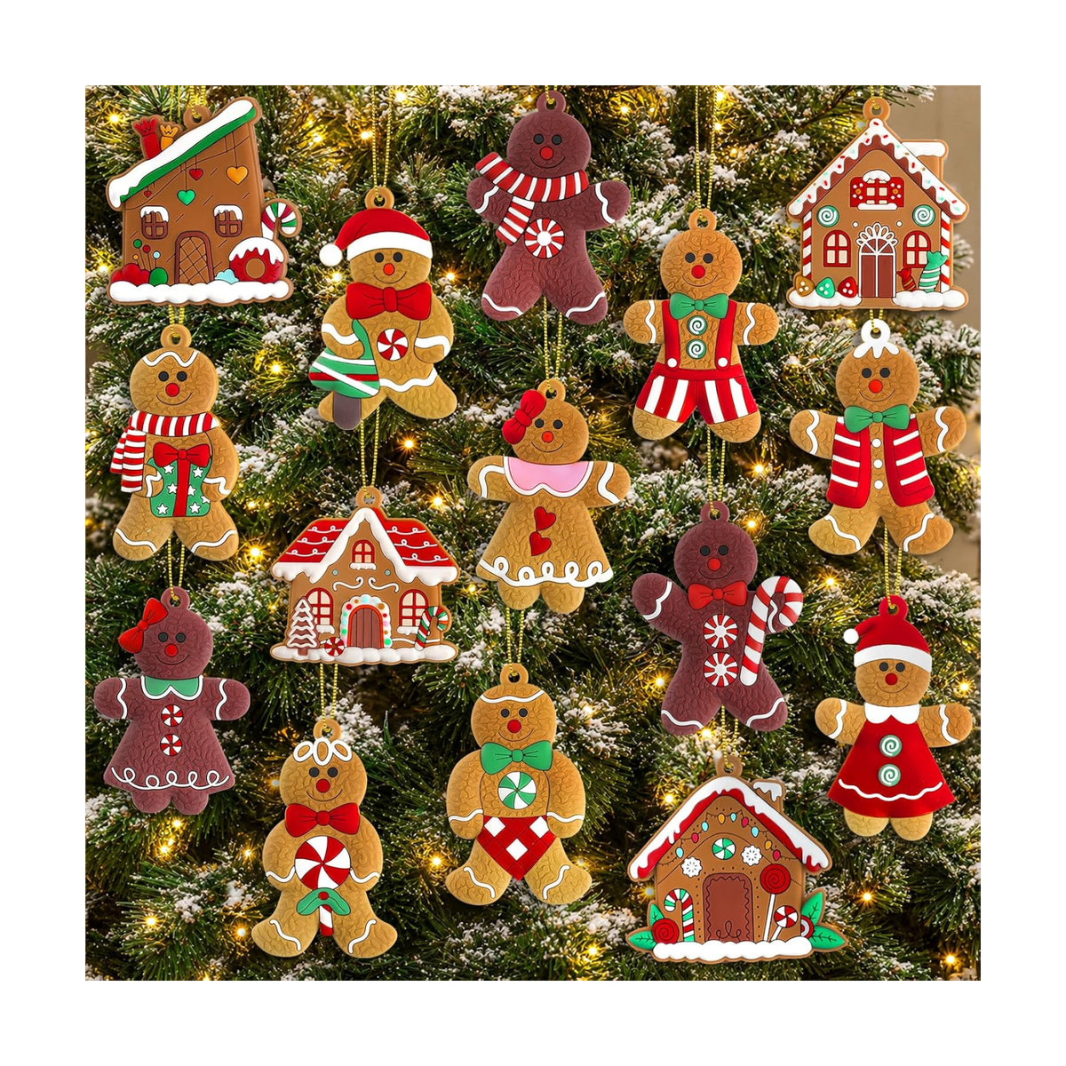 kockuu 16pcs Gingerbread Man Ornaments for Christmas Tree Decorations