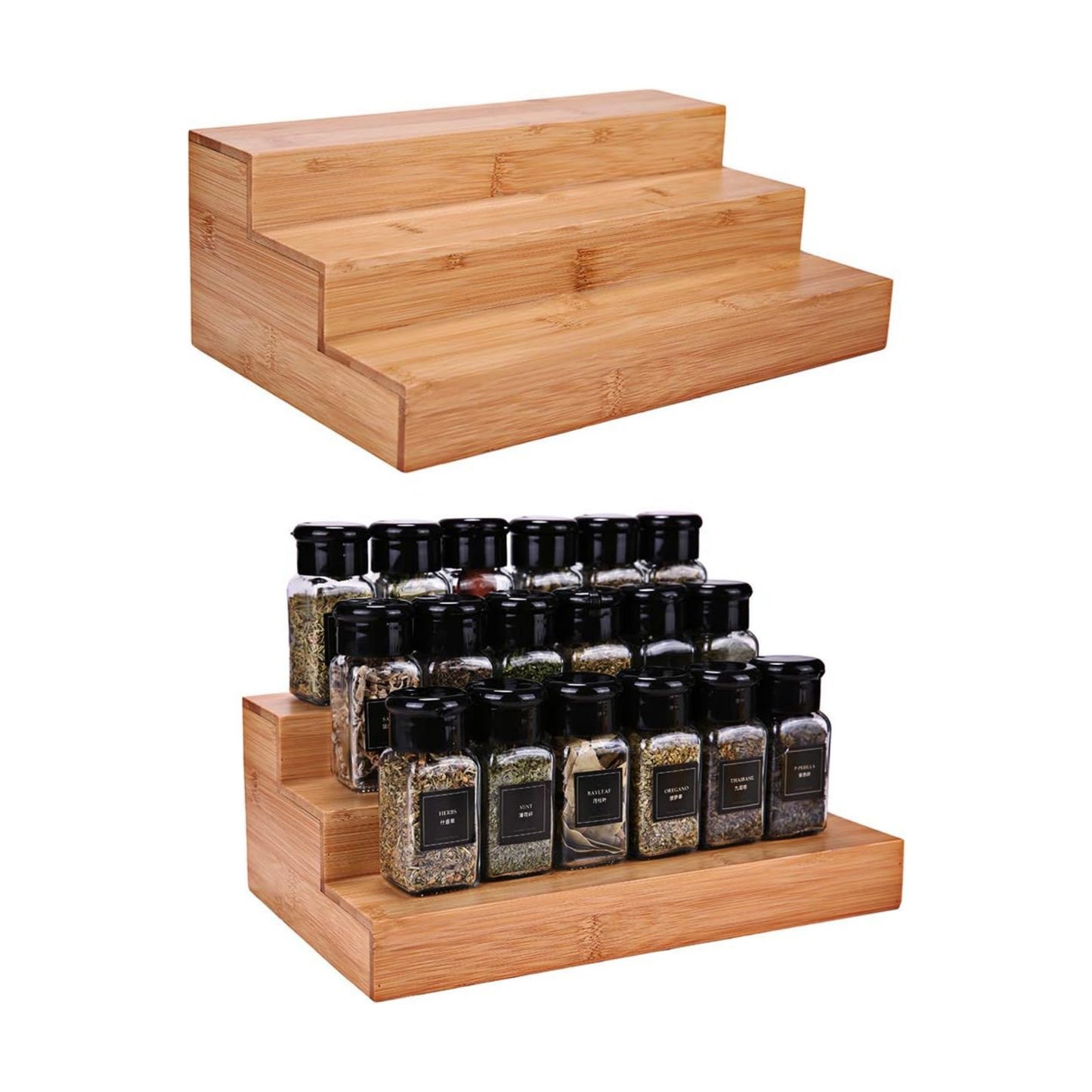 Bamboo Spice Rack Organizer for Cabinet 3 Tier Countertop Step Spice Shelf for Kitchen Storage and Organizer, Step