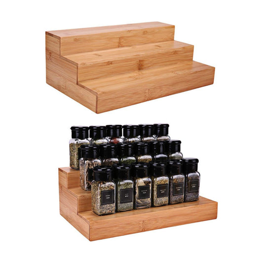 Bamboo Spice Rack Organizer for Cabinet 3 Tier Countertop Step Spice Shelf for Kitchen Storage and Organizer, Step