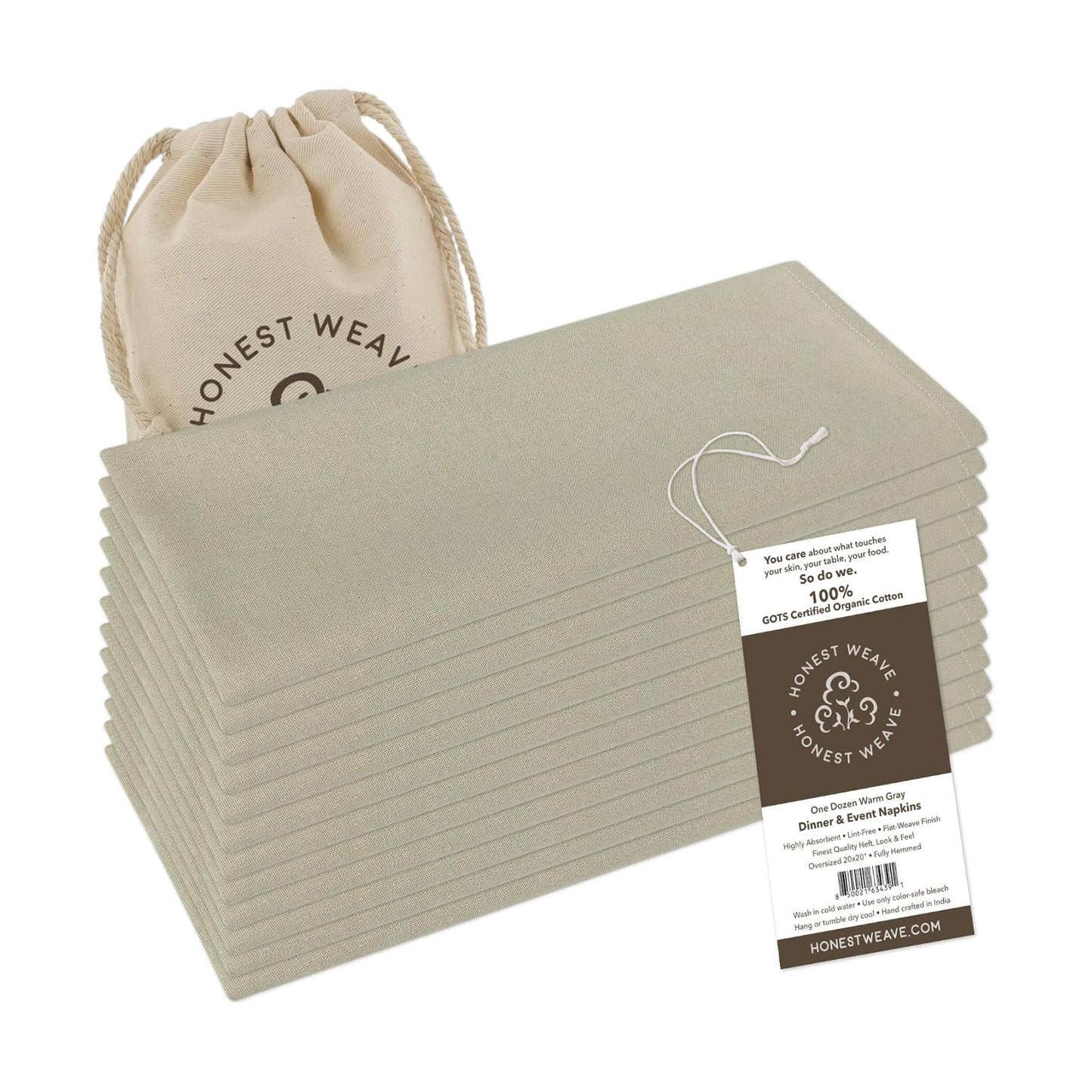 GOTS Certified Organic Cotton Washable Cloth Napkins Sets for Everyday Dining, Dinner Parties, Weddings | Oversized