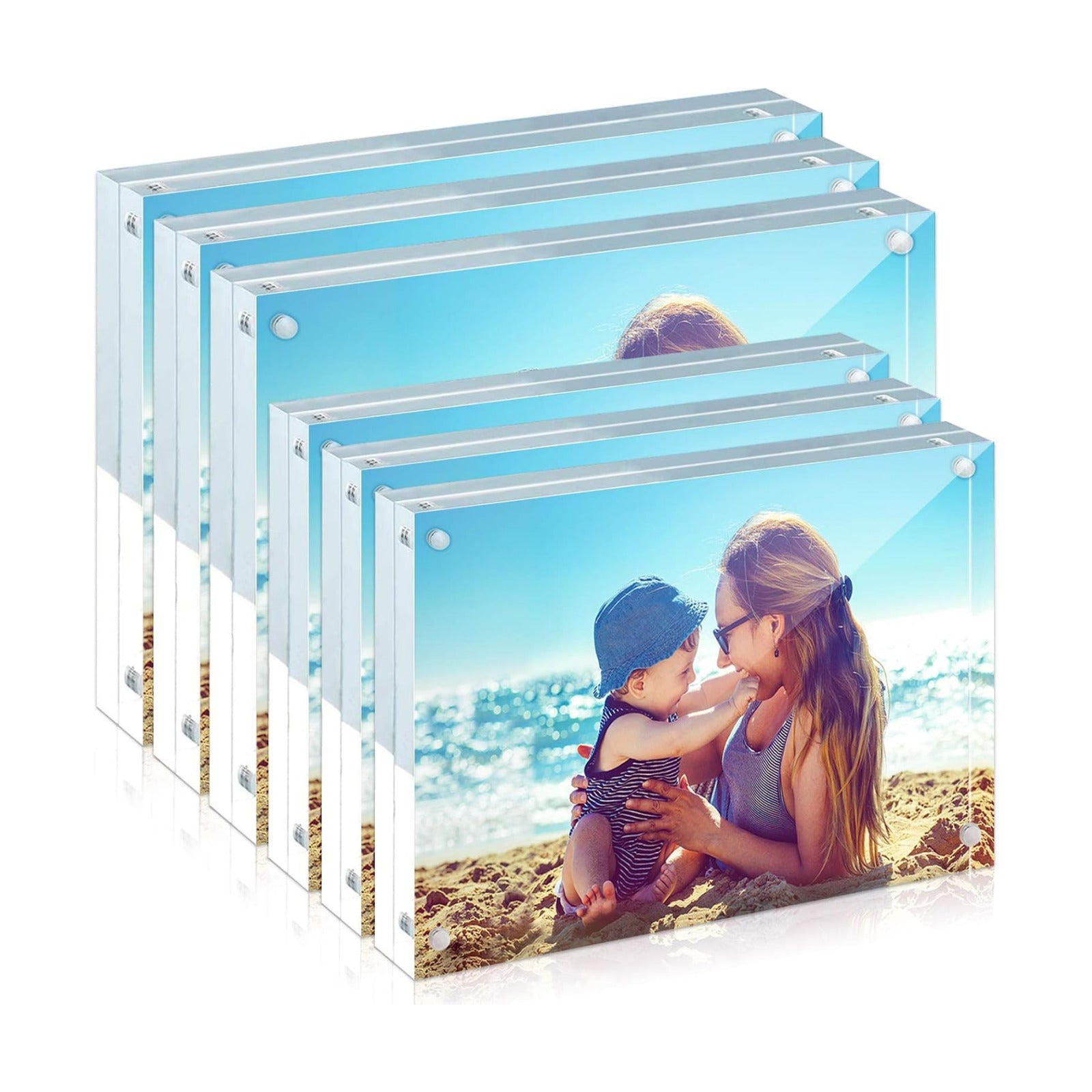 HELPLEX 6 Pack Acrylic Frame, 5x7&4x6 Combinations, 20% Thicker, 20-24mm Thick Acrylic Picture Frames, Frameless Clear
