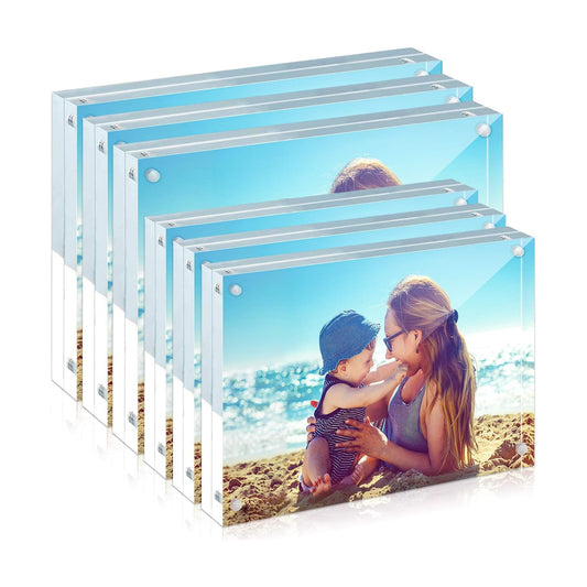 HELPLEX 6 Pack Acrylic Frame, 5x7&4x6 Combinations, 20% Thicker, 20-24mm Thick Acrylic Picture Frames, Frameless Clear