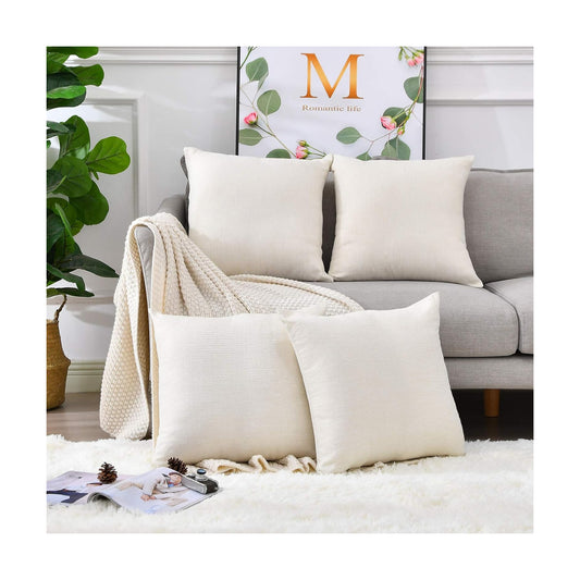 Linen Throw Pillow Covers Decorative Blank Couch Pillow Covers / Beige / 18 x 18 / Set of 4