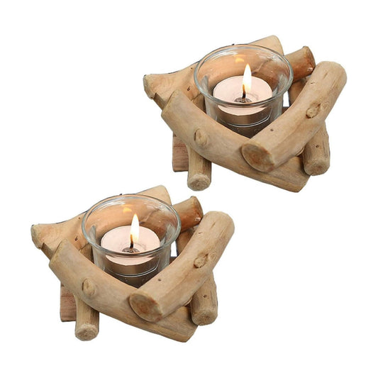 Handmade Wooden Tea Light Candle Holder / Set of 2