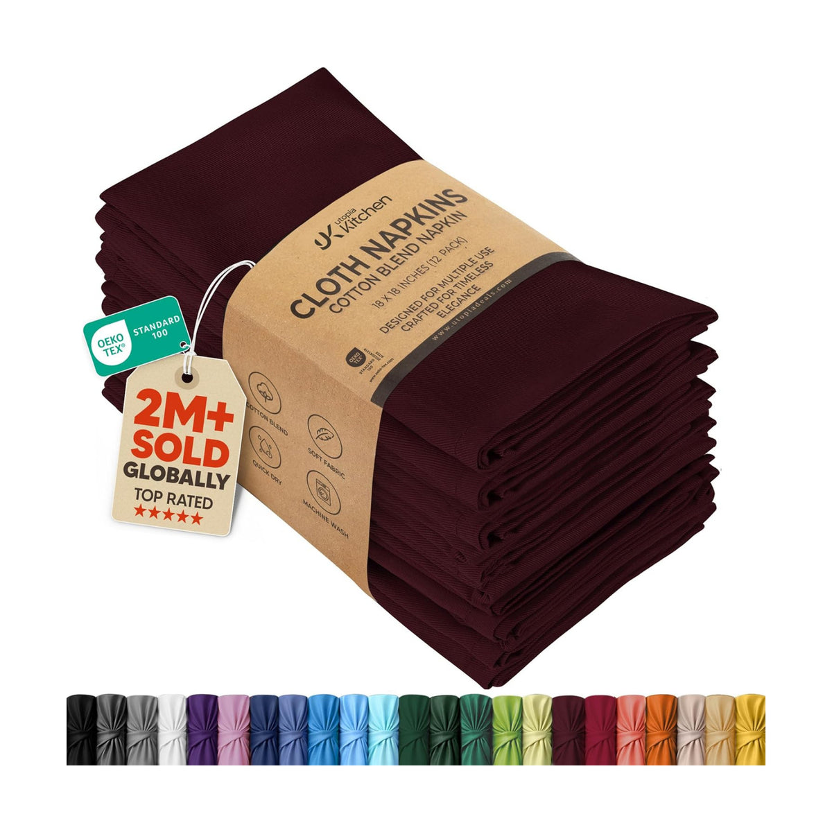 Utopia Kitchen Cotton Blend Burgundy Cloth Napkins [12 Pack, 18x18 Inch]