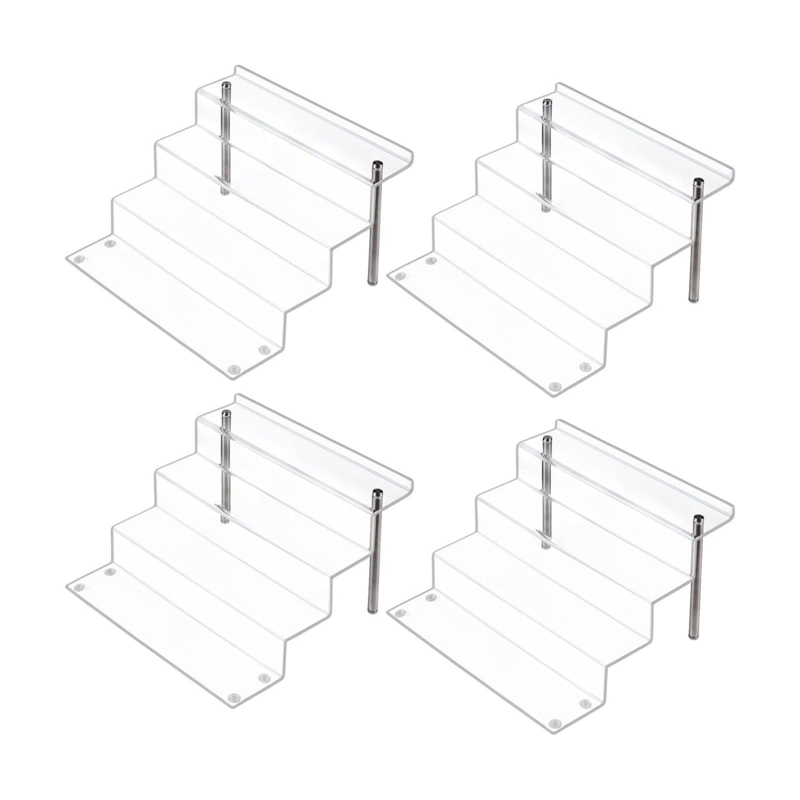 12 x 9 inch Clear Acrylic Display Riser, 4-Step, 4 Pack | Perfume Organizer & Cupcake Stand Shelf, Space-Saving for