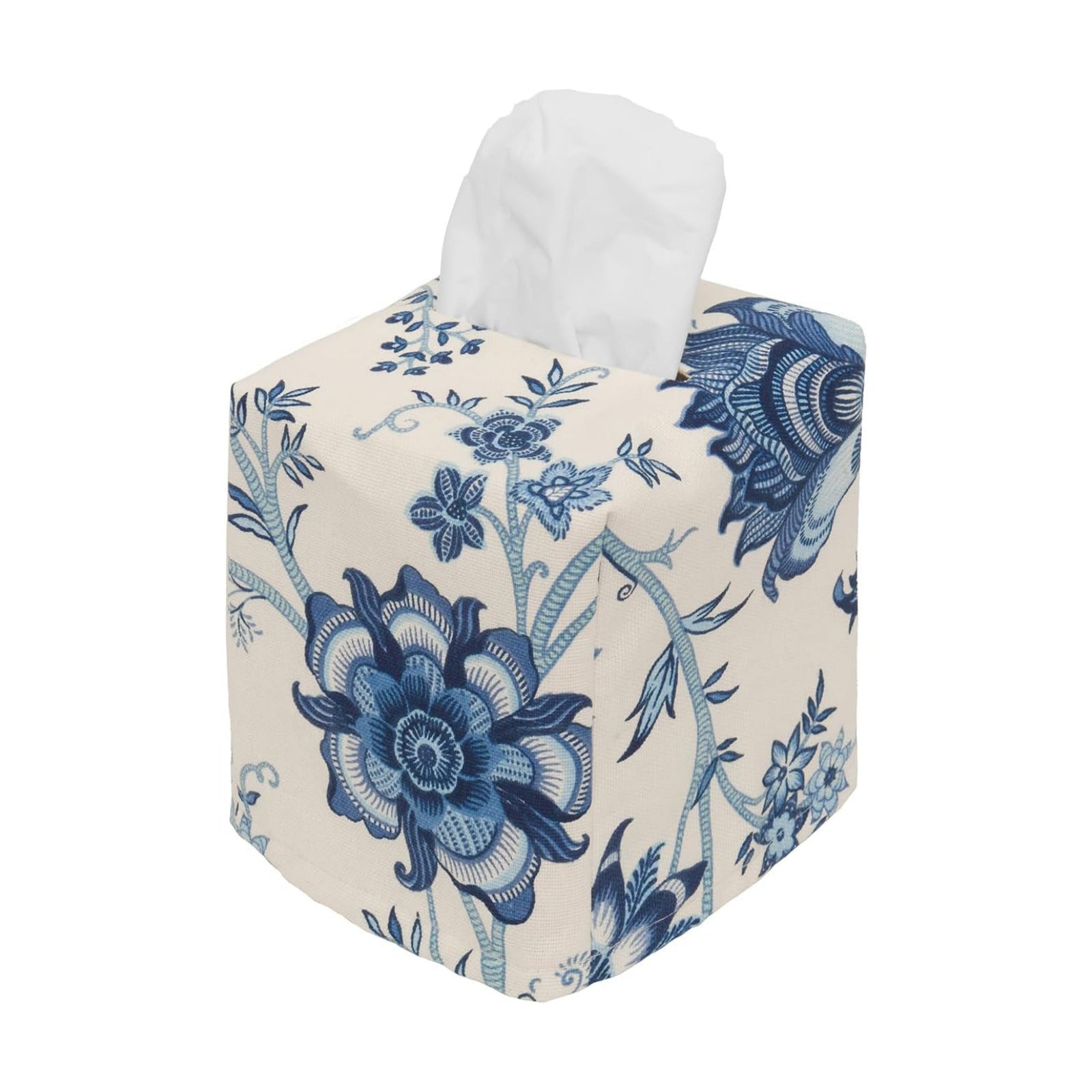 Fabric Tissue Box Cover / Square / Blue Porcelain
