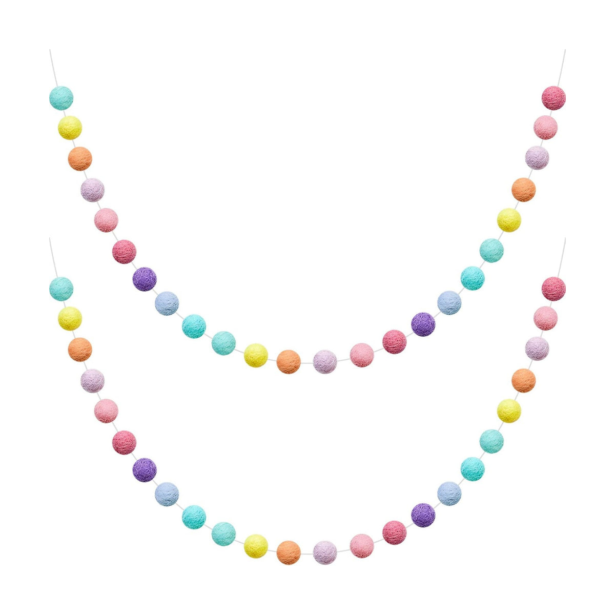 WILLBOND 2 Pc 6.5 ft Wool Felt Pom Ball Garland,Multiple Colors