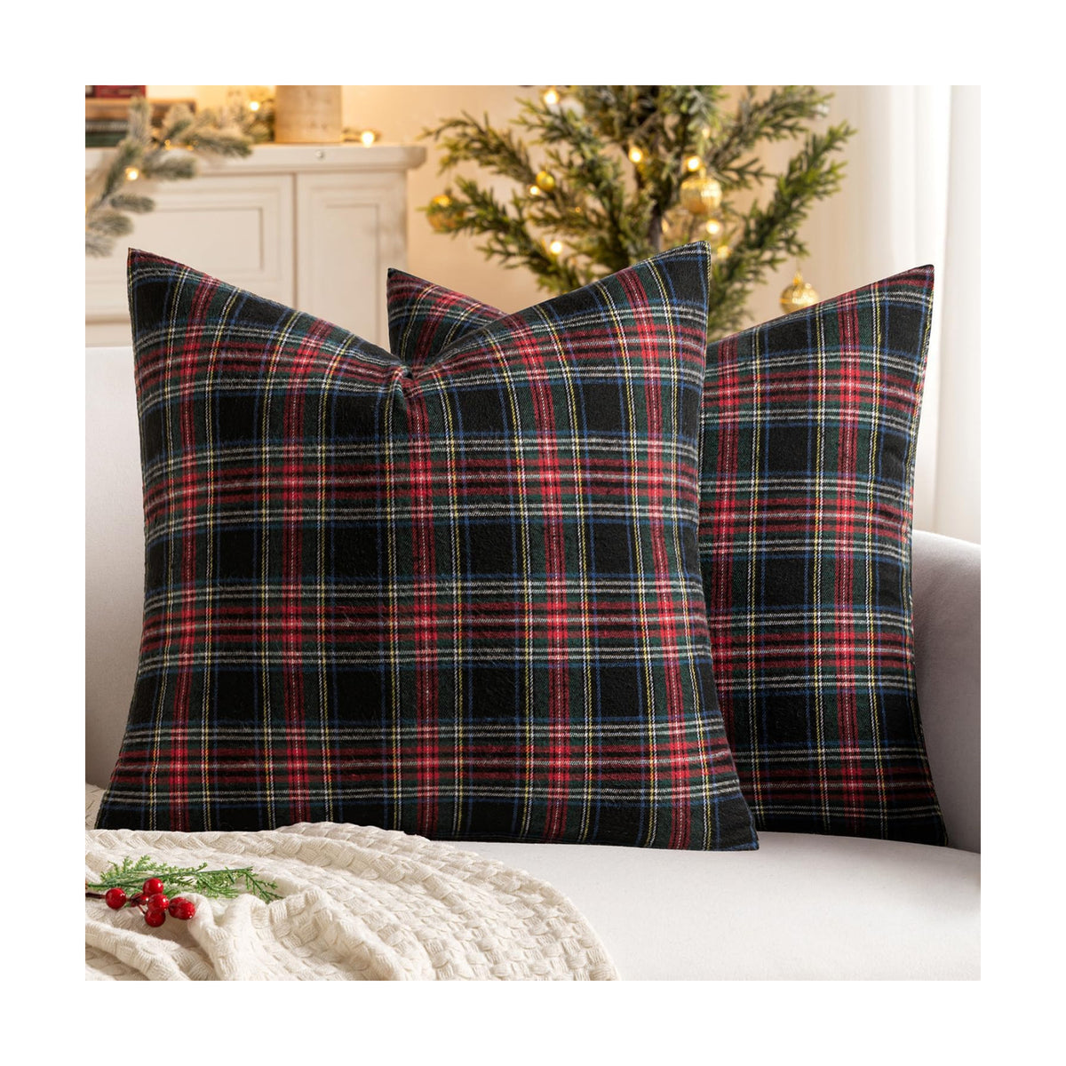 MIULEE Christmas Plaid Pillow Covers Scottish Tartan 20x20 Dark Blue