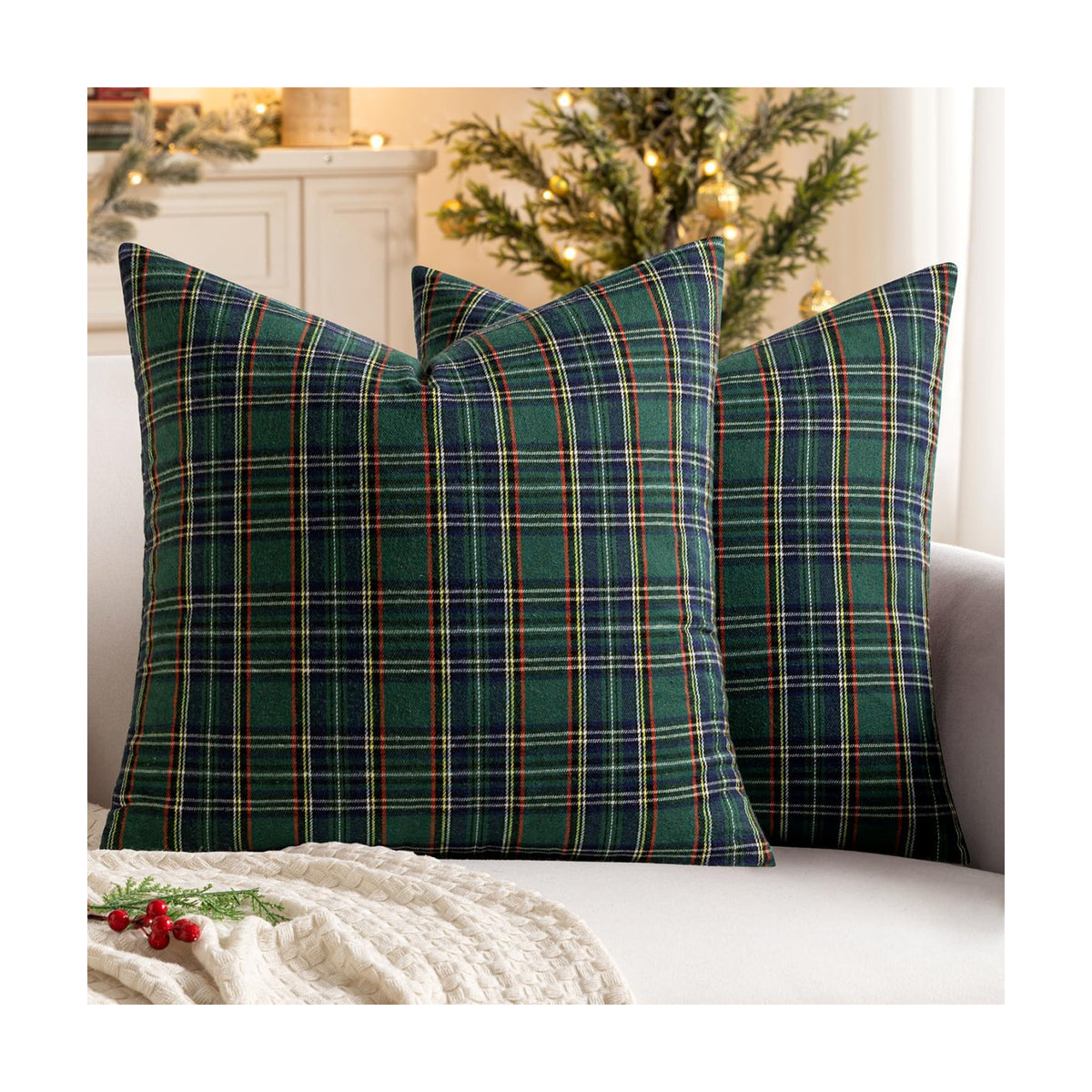 MIULEE Christmas Plaid Pillow Covers Scottish Tartan 18x18 Green