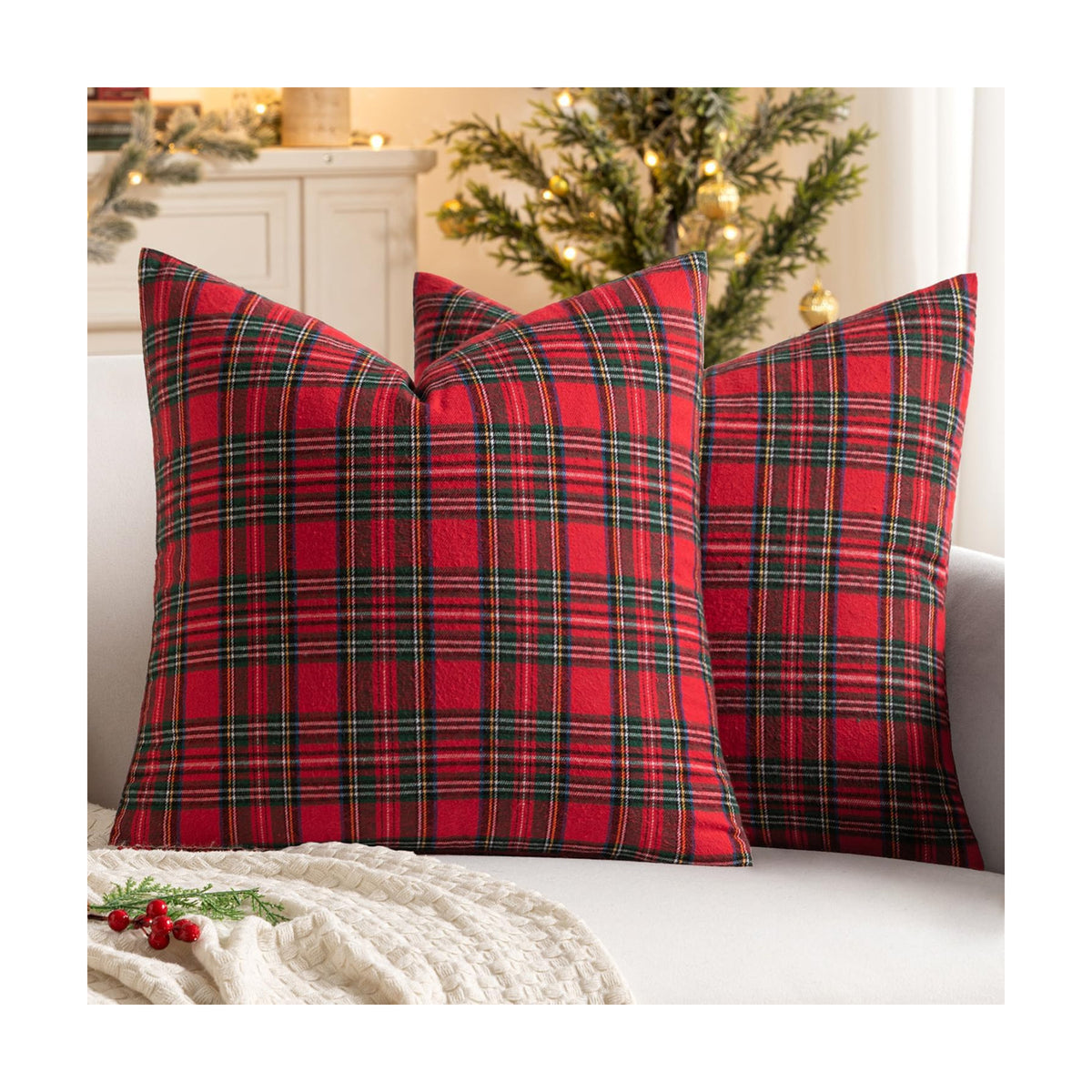 MIULEE Christmas Plaid Pillow Covers Scottish Tartan 20x20 Red