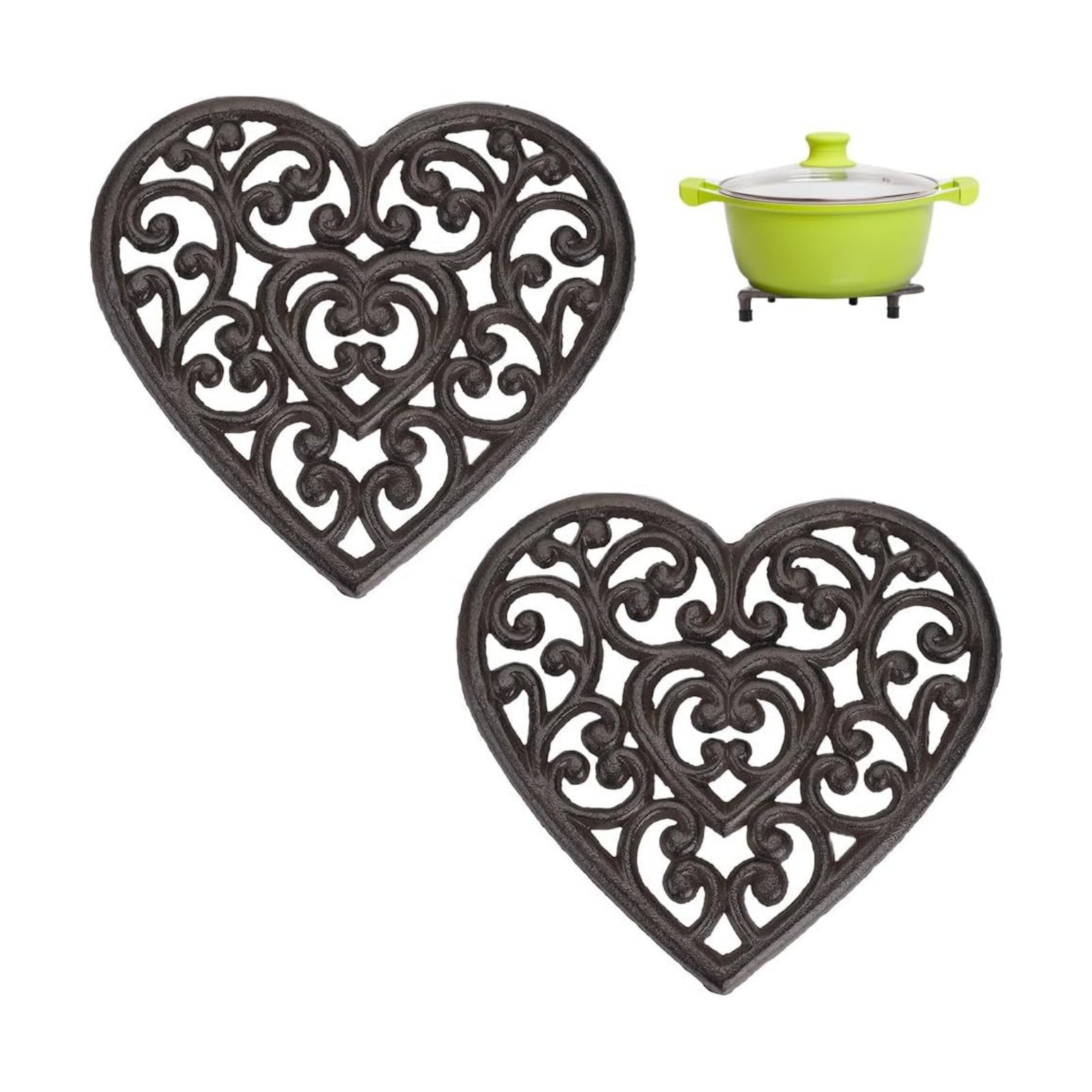 Sumnacon 2 Pcs 7.7 Inch Cast Iron Trivets - Heavy Duty Rustic Metal Hot Pot Pads, Vintage Hot Plate Trivets for Kitchen