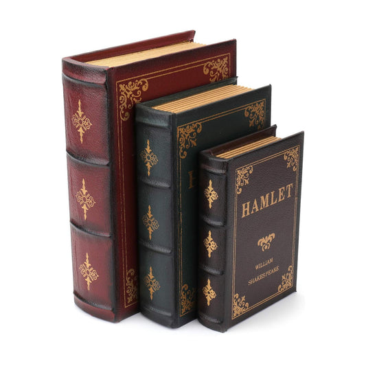 Decorative Book Boxes Wooden Antique Book Decorations Vintage Hide Storage Box / Set of 3