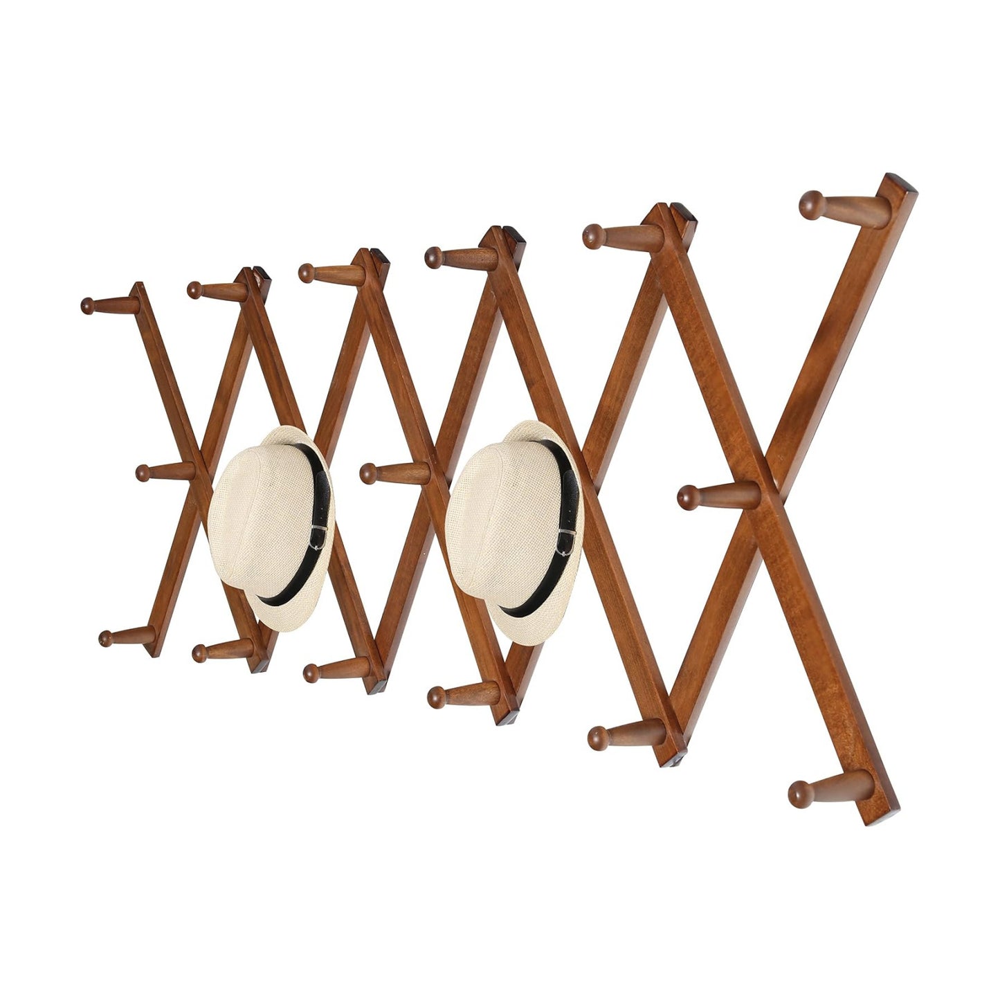 WEBI Accordion Wall Hanger,Expandable Wooden Hat Rack for Wall Mounted Coat Rack,Accordion Hat Hooks Holder for