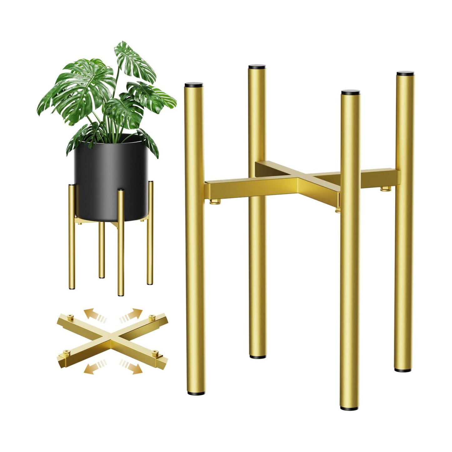 H HOMEXIN Metal Plant Stands for Indoor Plants Adjustable for 8 9 10 11 12 inches Planter Mid Century Stable Stylish