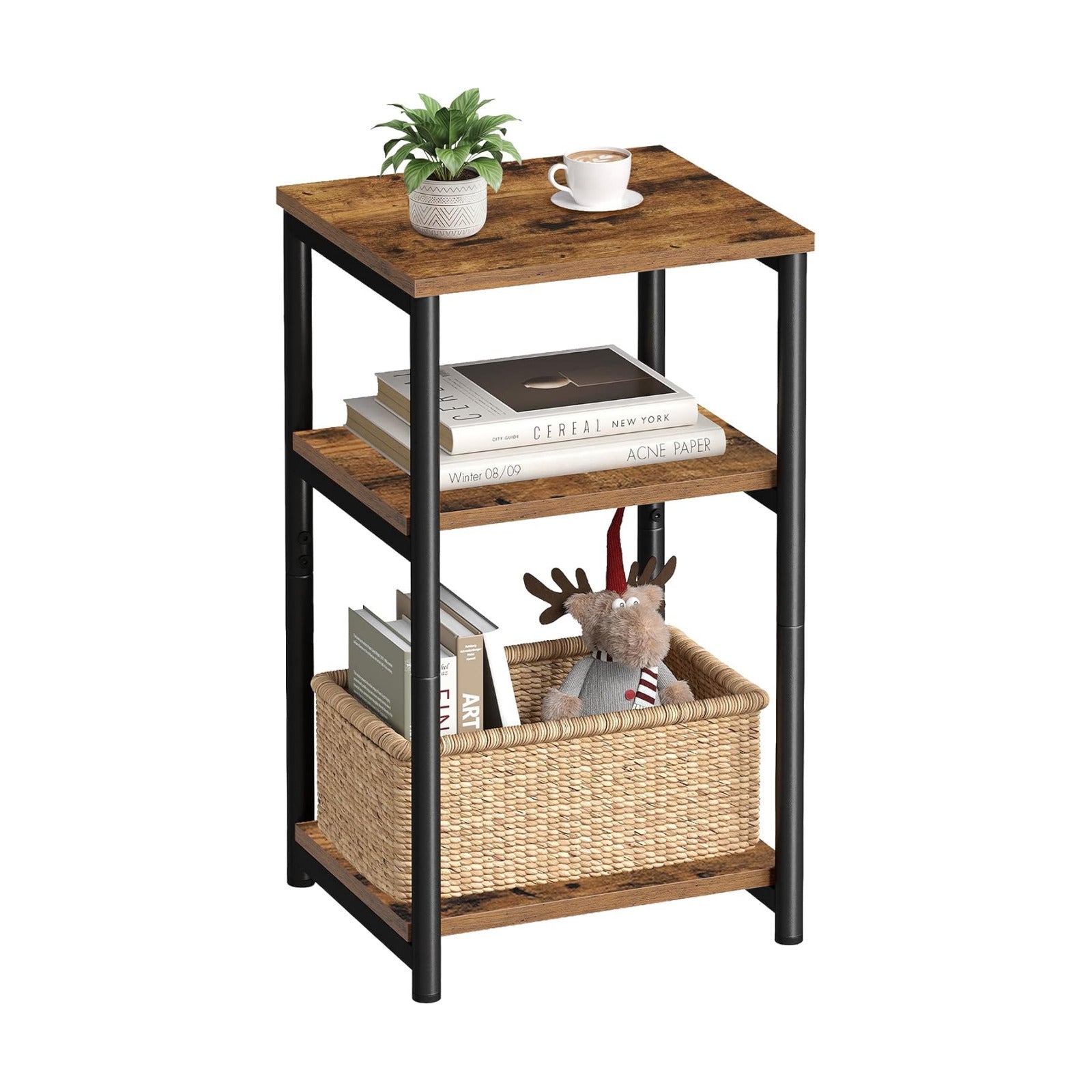 VASAGLE Side Table, Small End Table, Tall Nightstand, Steel Frame