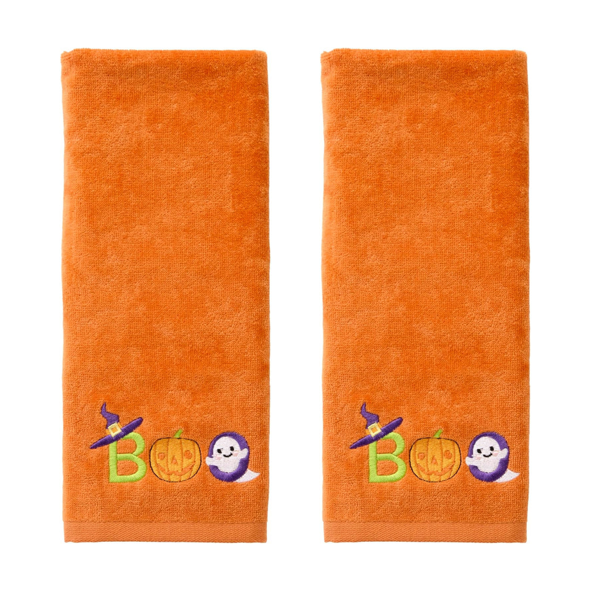 SKL Home Halloween Boo Hand Towel Set-2pc, 100% Cotton, Embroidered, Orange