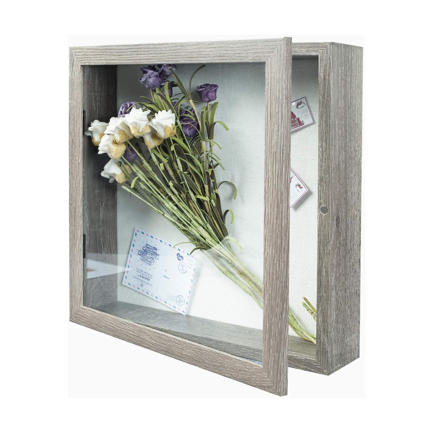 Muzilife 11x11 Shadow Box Picture Frame, 2.16 Deep, Real Glass,Texture Gray | FSC-Wood, Magnetic Door, Linen Interior &