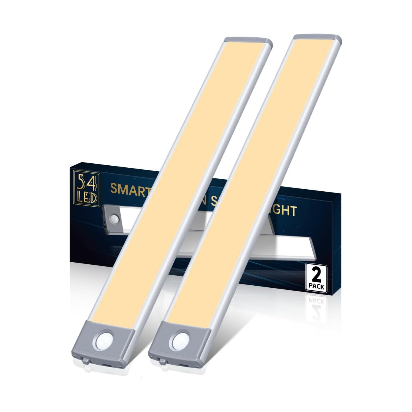 PRIORARE Under Cabinet Lights 54 LED Motion Sensor Closet Light Warm White | 2Pack 2500mAh Rechargeable Ultra Thin