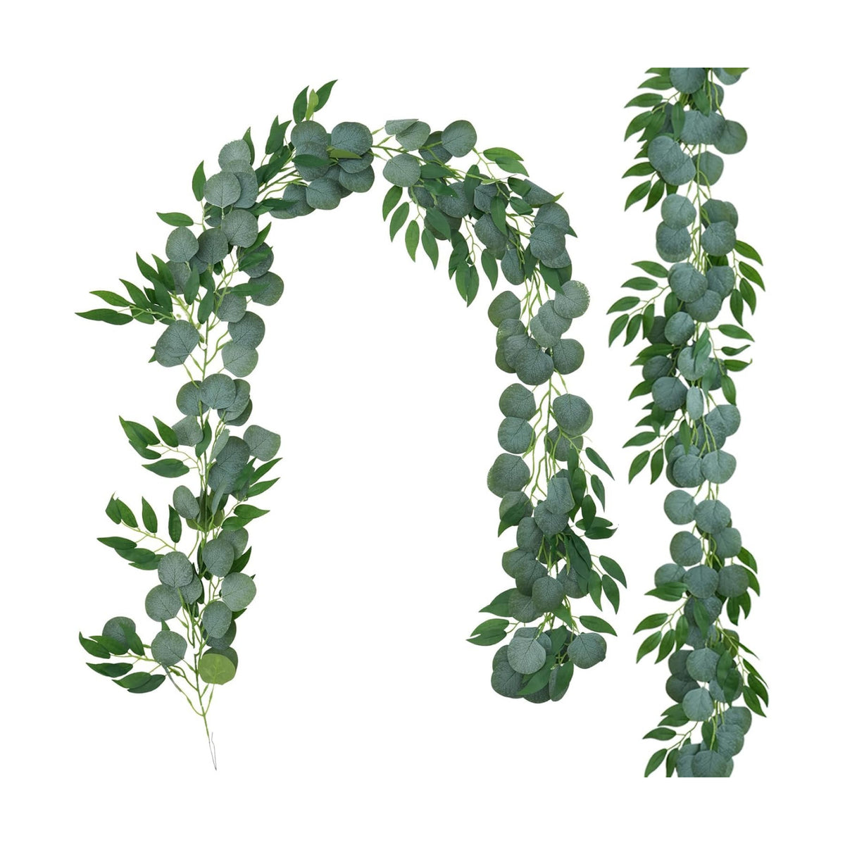 GREENTIME 2Pack 6.5Ft Artificial Eucalyptus Garland with Willow Leaves