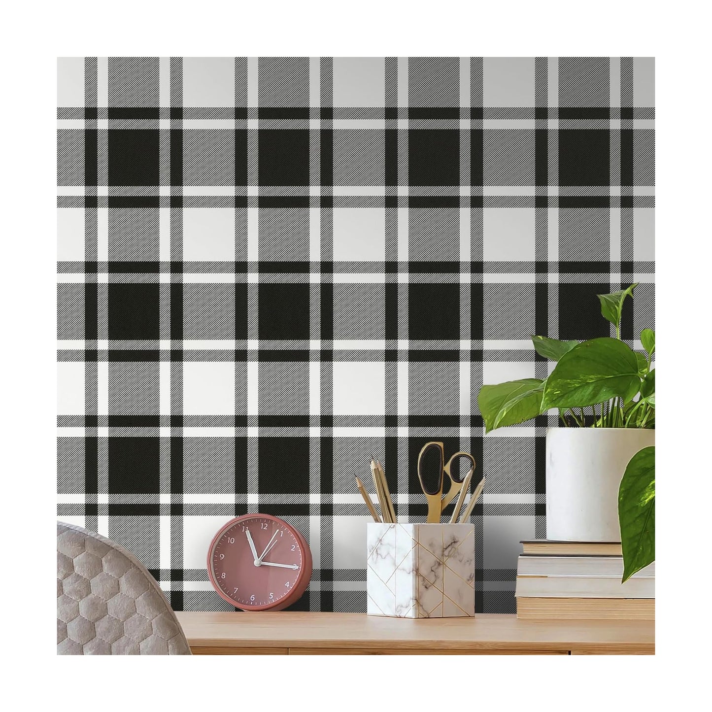 Black and White Peel and Stick Wallpaper Trellis Removable Contact Paper / 17.7 x 197 / Black/white