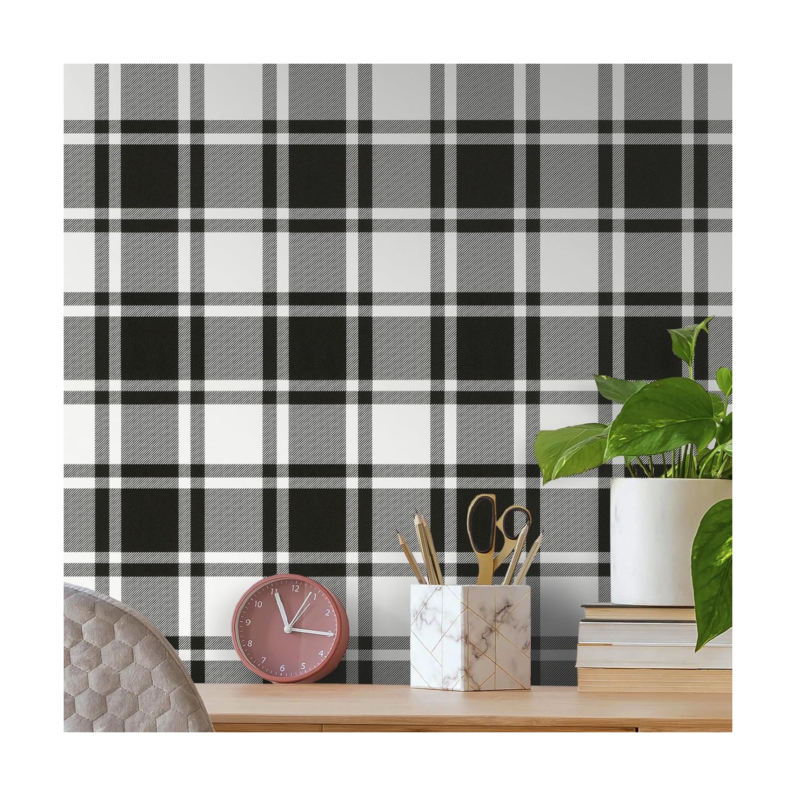 Black and White Peel and Stick Wallpaper Trellis Removable Contact Paper / 17.7 x 197 / Black/white