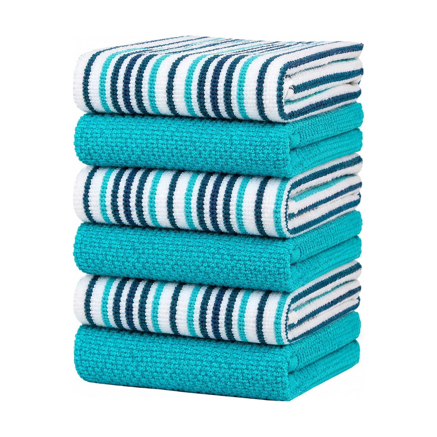 Bumble Kitchen Towels 6 Pack 100% Cotton 16"x26" - Aqua | 430 GSM Soft Kitchen Hand Towels with Hanging Loop, Highly