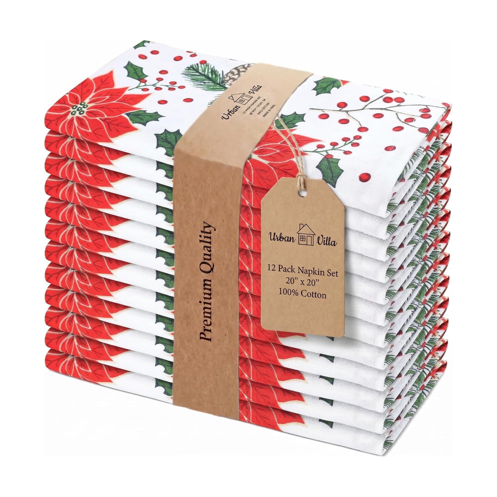 Urban Villa Cloth Napkins Cotton 20x20 (Set of 12) Pinecone