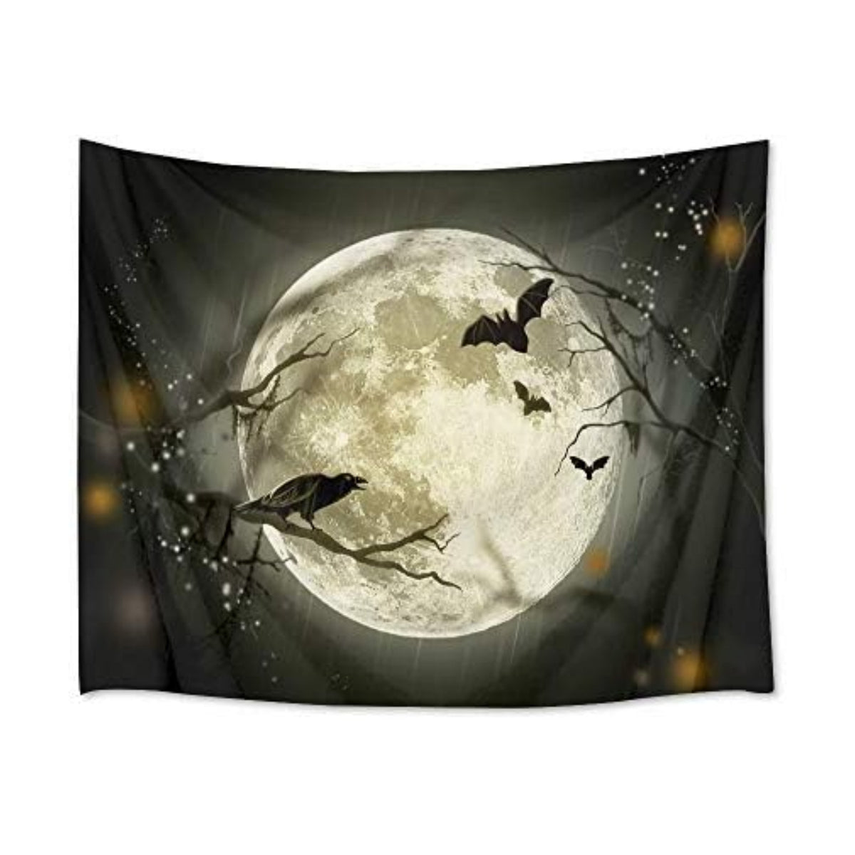 LB Halloween Full Moon Tapestry Wall Hanging Creepy Halloween Night Black Bat Crow Taspestry Wall Art Blanket for Bedroom Living Room Dorm Home Wall Decor, 59x51 Inches