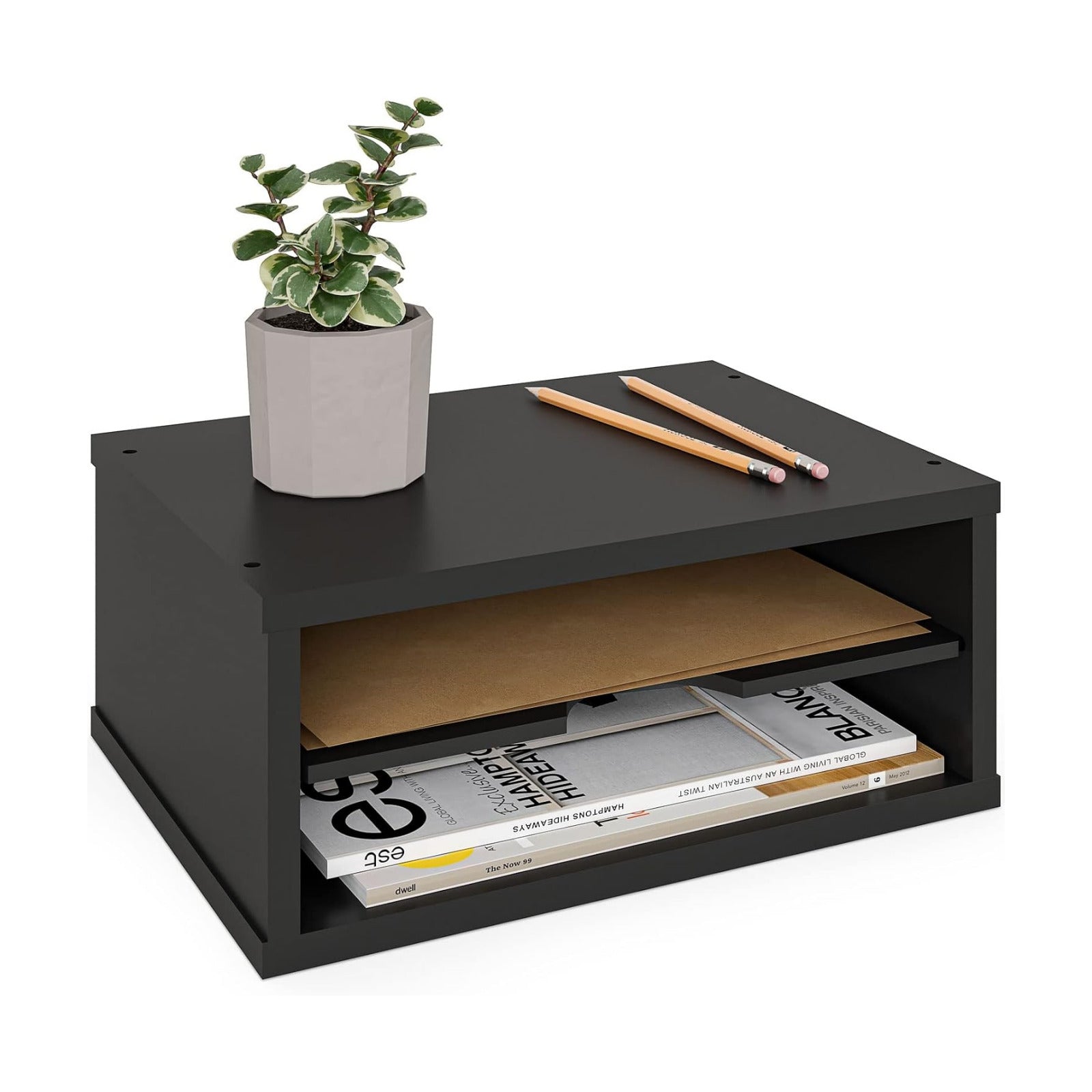 Ballucci File Organizer, 2-Tier Document Paper Sorter, Stackable Wood Desk Organizer Mail Holder, Monitor Stand with