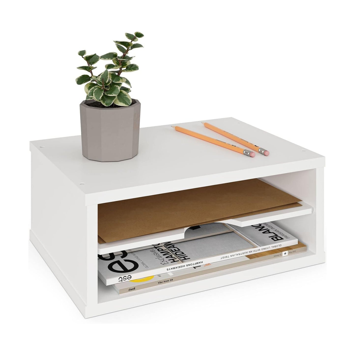 Ballucci File Organizer, 2-Tier Document Paper Sorter, Stackable Wood Desk Organizer Mail Holder, Monitor Stand with