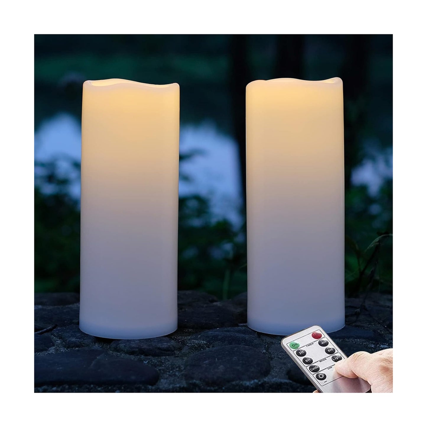 NONNO&ZGF 4X10'' Large Outdoor IP44 Warm White LED Rainproof Waterproof Candles, Huge Flameless Battery LED Pillar