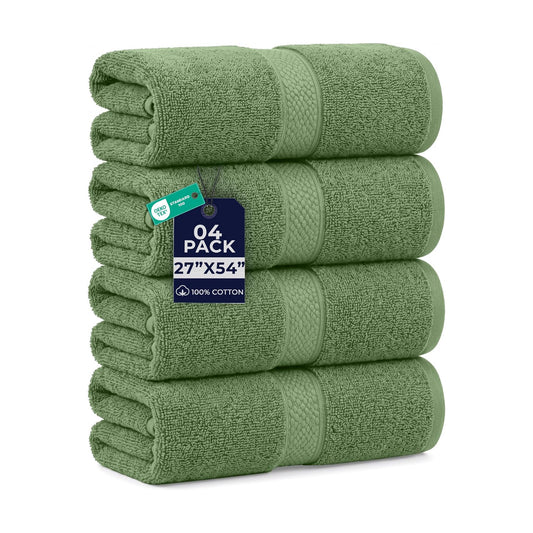 DAN RIVER 600 GSM Cotton Large Bath Towels Set of 4, 27 x 54 Inches, Green | Larger & Lighter Weight Towels for