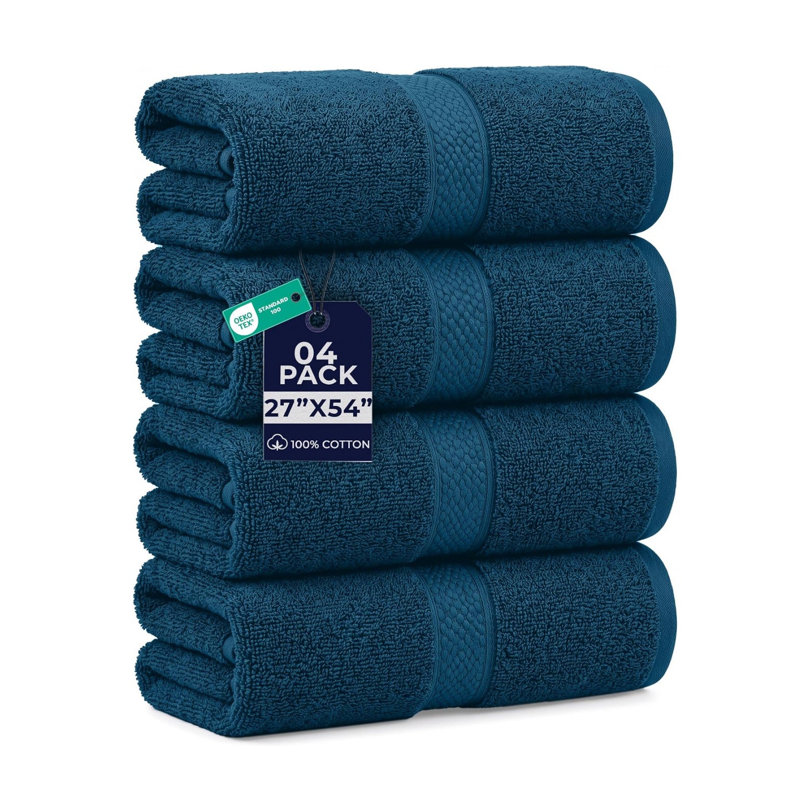 DAN RIVER 600 GSM Cotton Large Bath Towels Set of 4, 27 x 54 Inches, Blue | Larger & Lighter Weight Towels for Bathroom