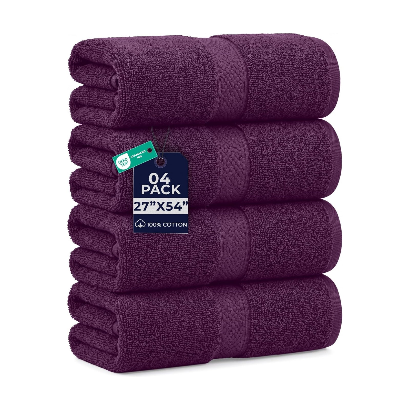 DAN RIVER 600 GSM Cotton Large Bath Towels Set of 4, 27 x 54 Inches, Purple | Larger & Lighter Weight Towels for
