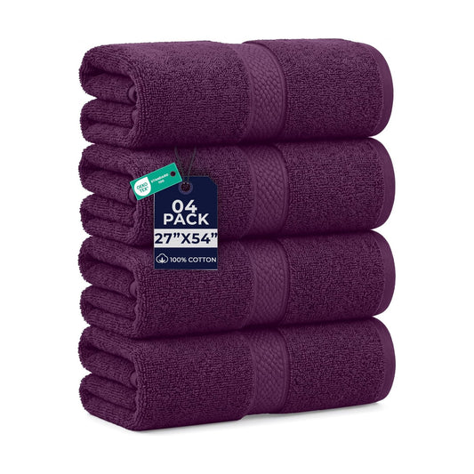 DAN RIVER 600 GSM Cotton Large Bath Towels Set of 4, 27 x 54 Inches, Purple | Larger & Lighter Weight Towels for