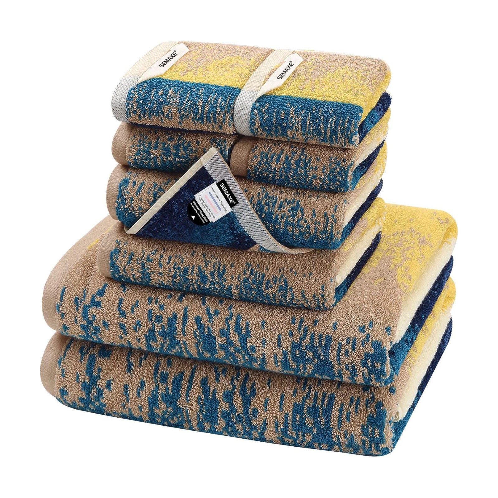8-Piece Cotton Bath Towel Set for Bathroom, Hanging Loops, Coastal Ombre | Complete starter set for daily showers