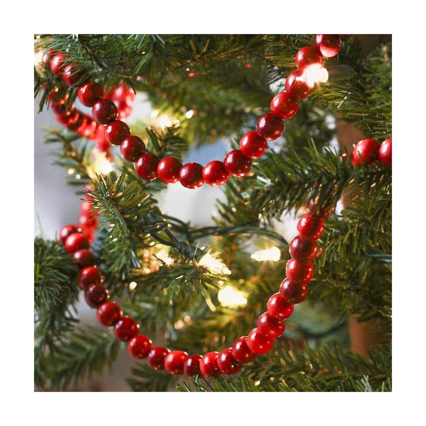 Christmas Wooden Bead Garland Bright Red Wood Bead Garland Christmas Tree / Dark Red / 9 Feet