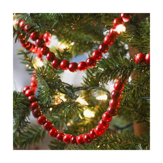 Christmas Wooden Bead Garland Bright Red Wood Bead Garland Christmas Tree / Dark Red / 9 Feet