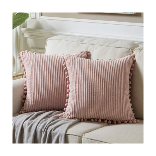 Soft Corduroy Solid Square Cushion Case Pillow Cases / 18 x 18 / Blush Pink / Set of 2