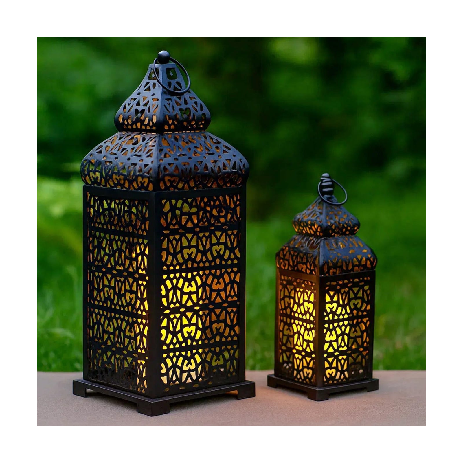 Vela Lanterns Decorative Indoor Moroccan Candle Holders, Black, Set of 2 | Halloween & Ramadan Decorations for Home