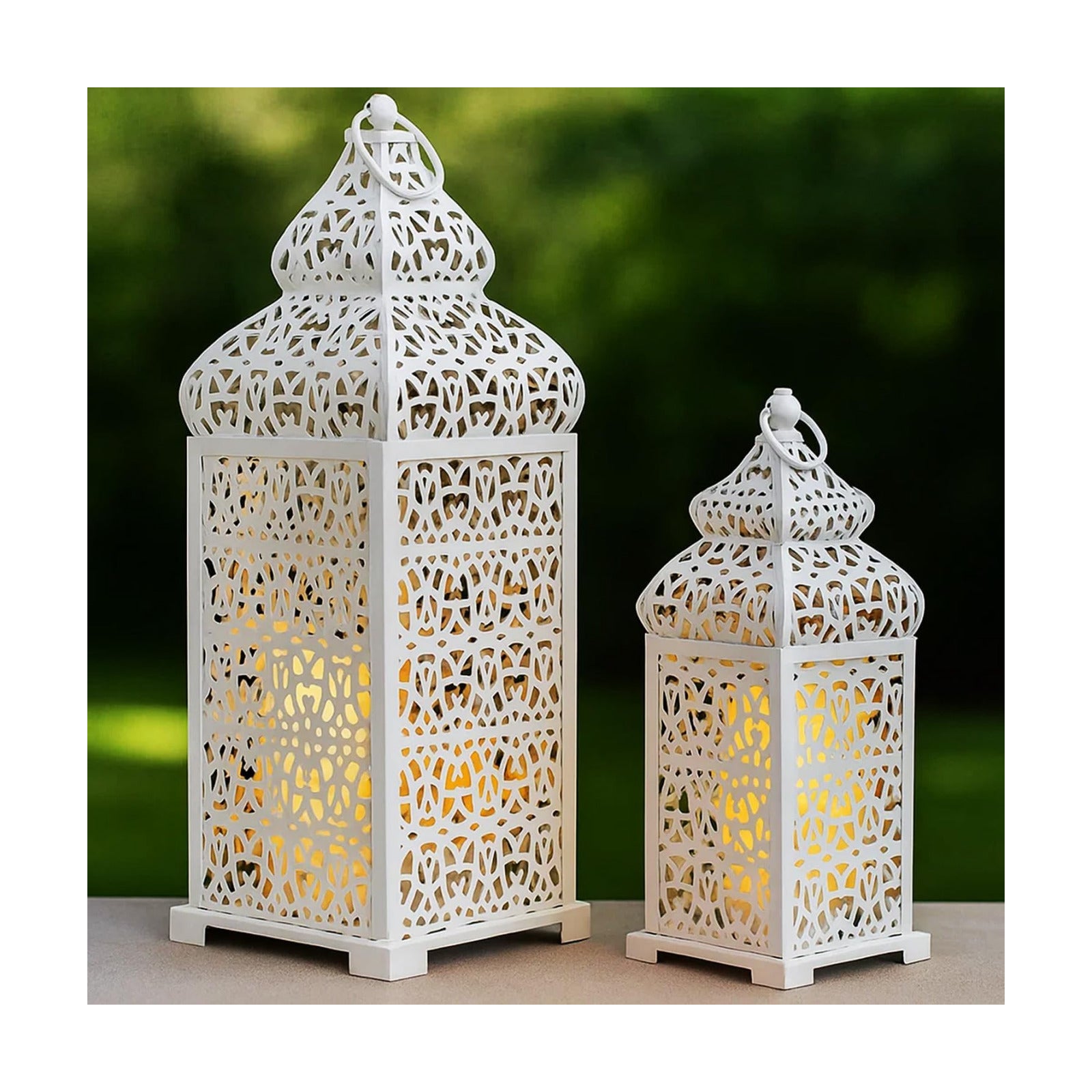 Vela Lanterns Decorative Indoor Moroccan Candle Holders, White, Set of 2 | White Wedding Centerpieces, Ramadan