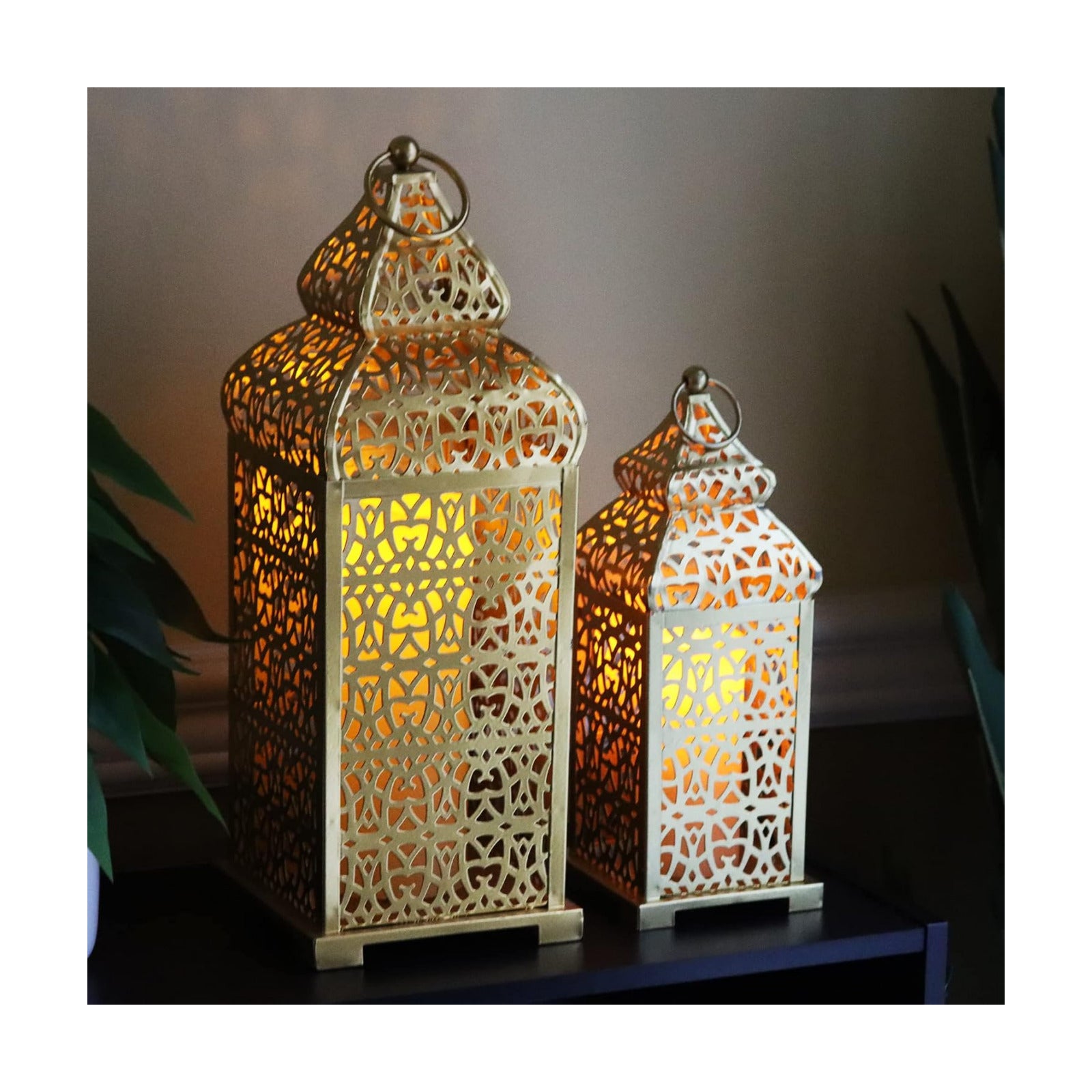 Vela Lanterns Decorative Indoor Moroccan Candle Holders, Gold, Set of 2 | Ramadan, Eid & Islamic Home Decor, Large