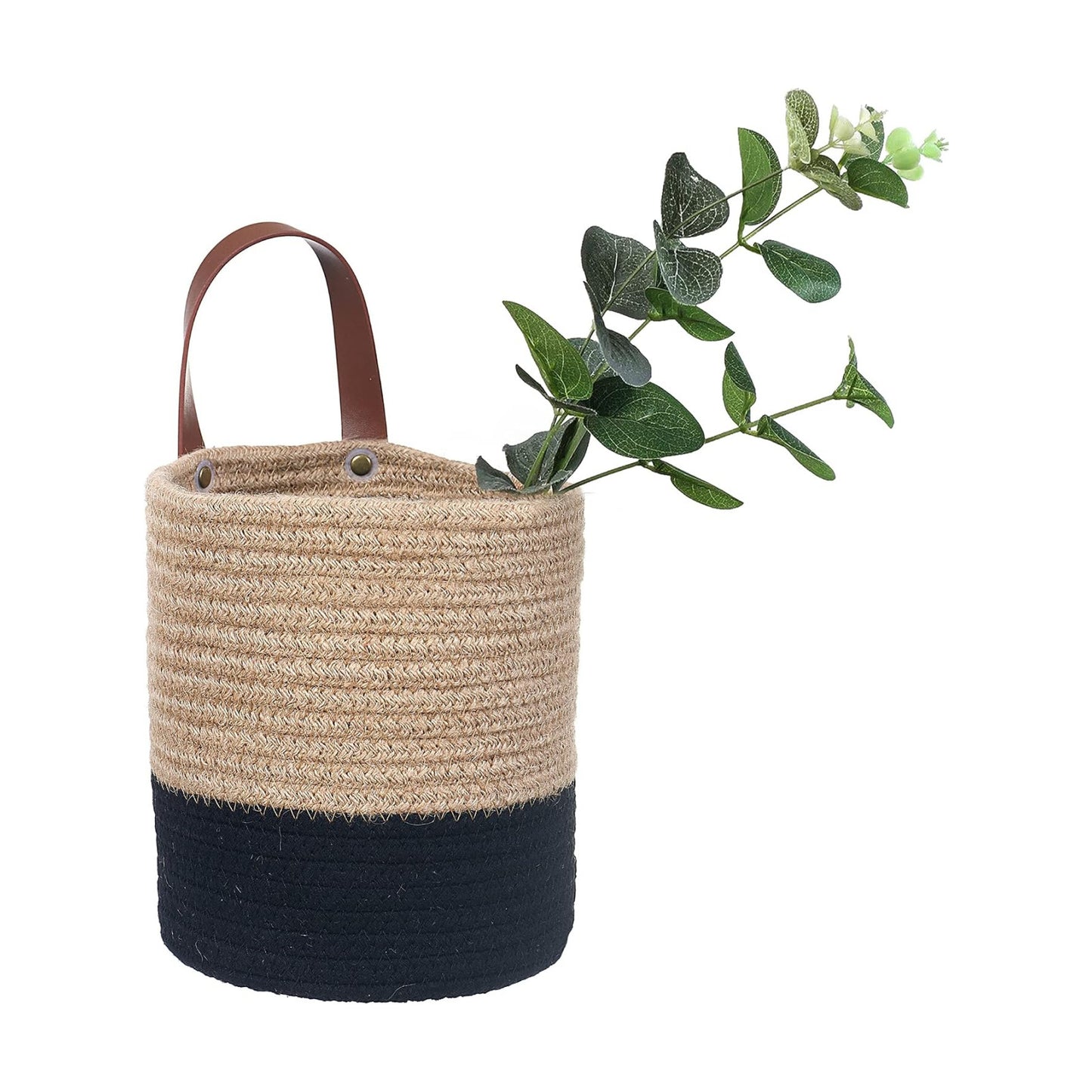 Small Cotton Rope Woven Closet Storage Bins-Shelf Basket Organizer for Plants / Jute & Black